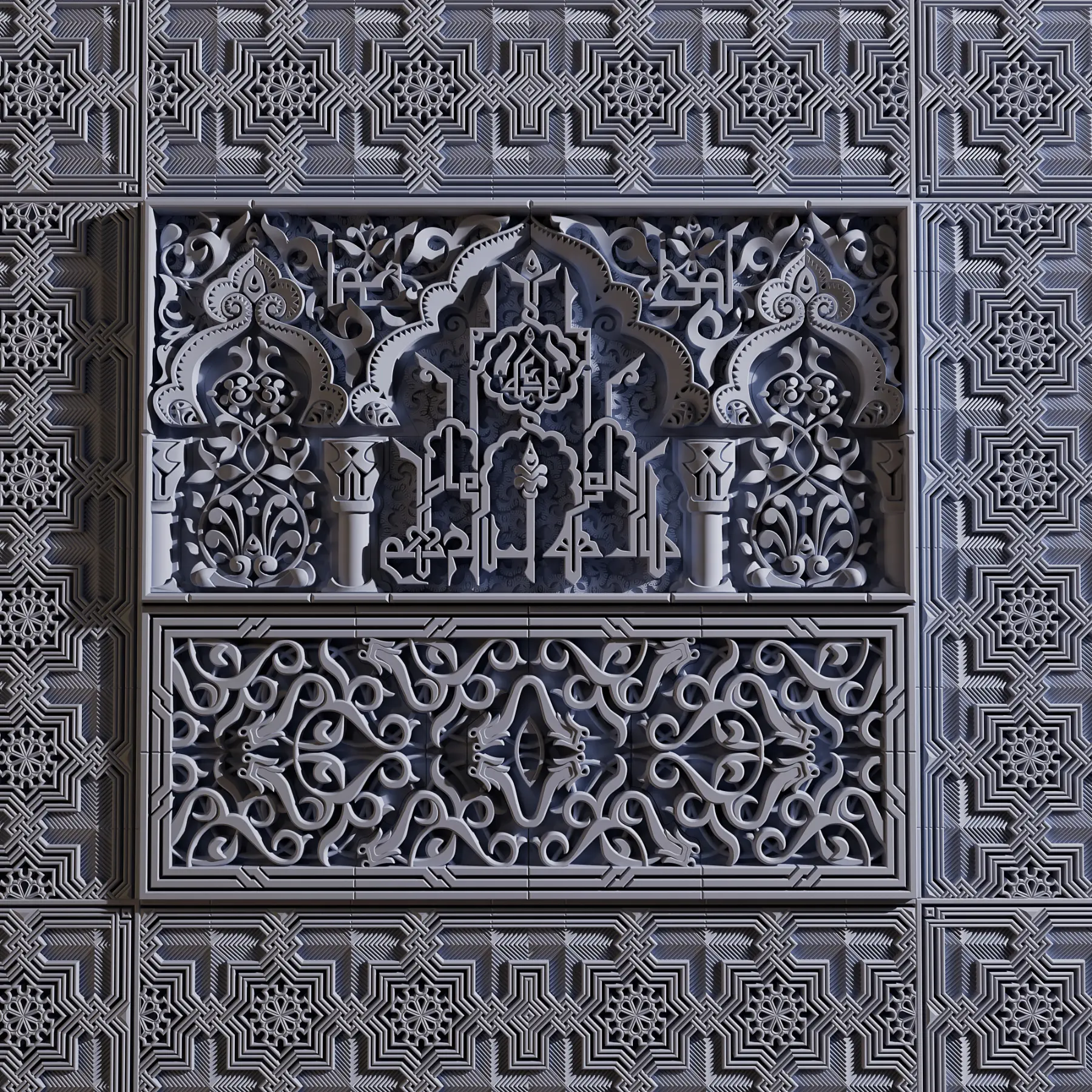 Alhambra wall art sculpture reproduced in periwinkle color